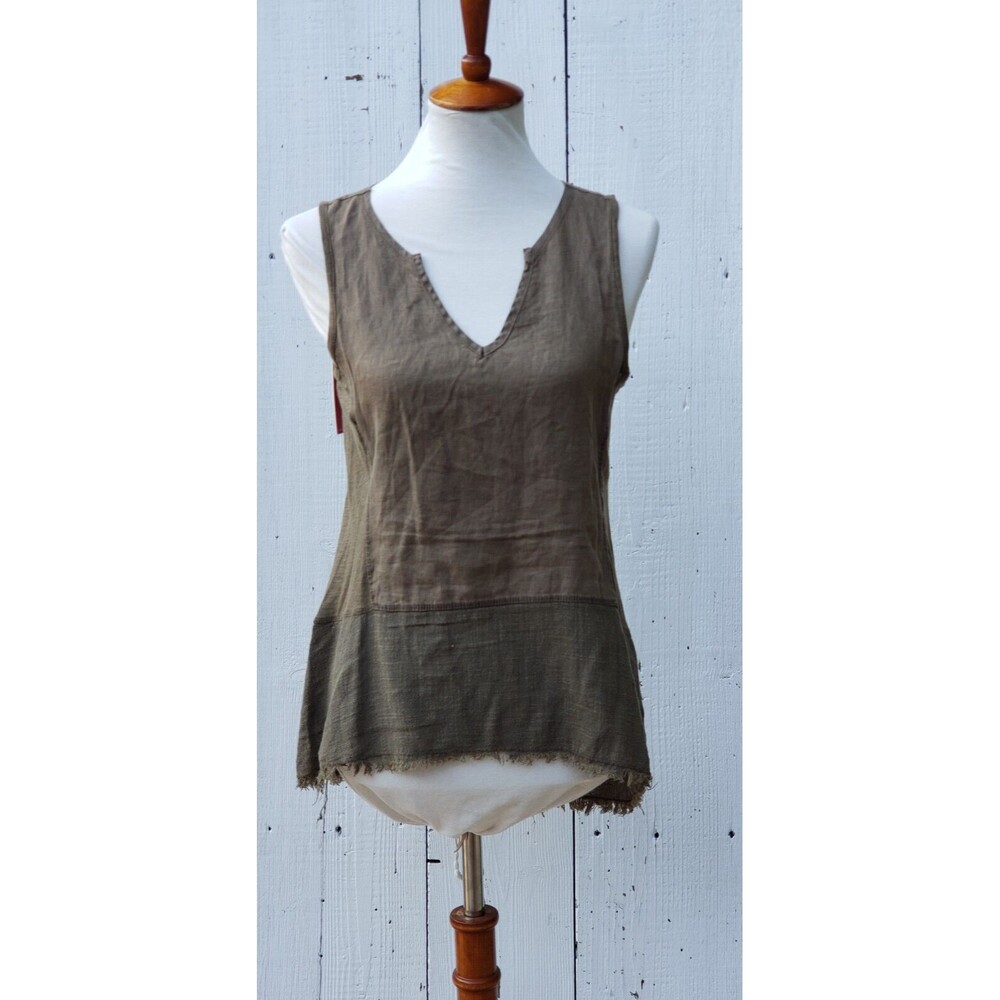 XCVI Wearables Women's Green Sleeveless 100% LINEN Tank Top Shirt Sz XS